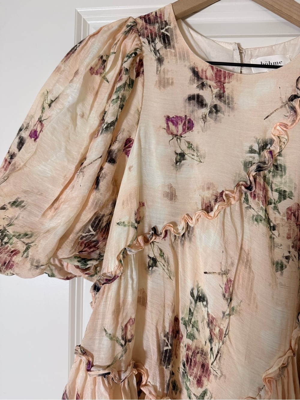 Bohme Peach Floral Ruffle Puff-Sleeve women’s Dress - Picture 4 of 4